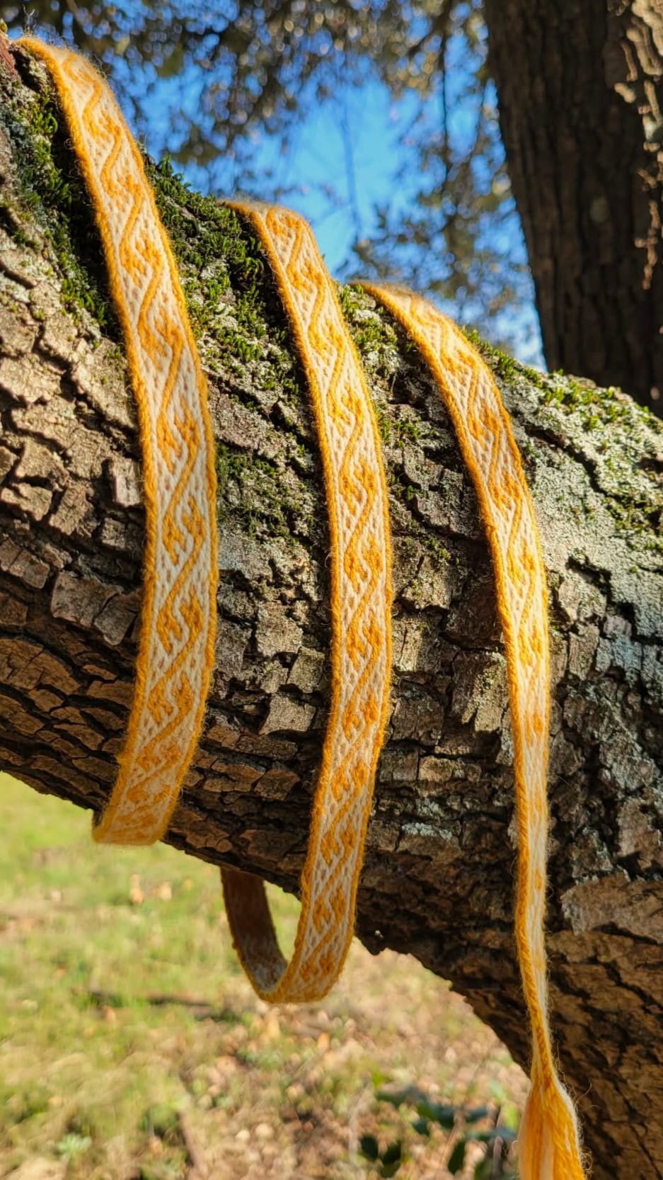ceinture médiévale tissée aux cartes avec le motif des dragons de Dublin en jaune
