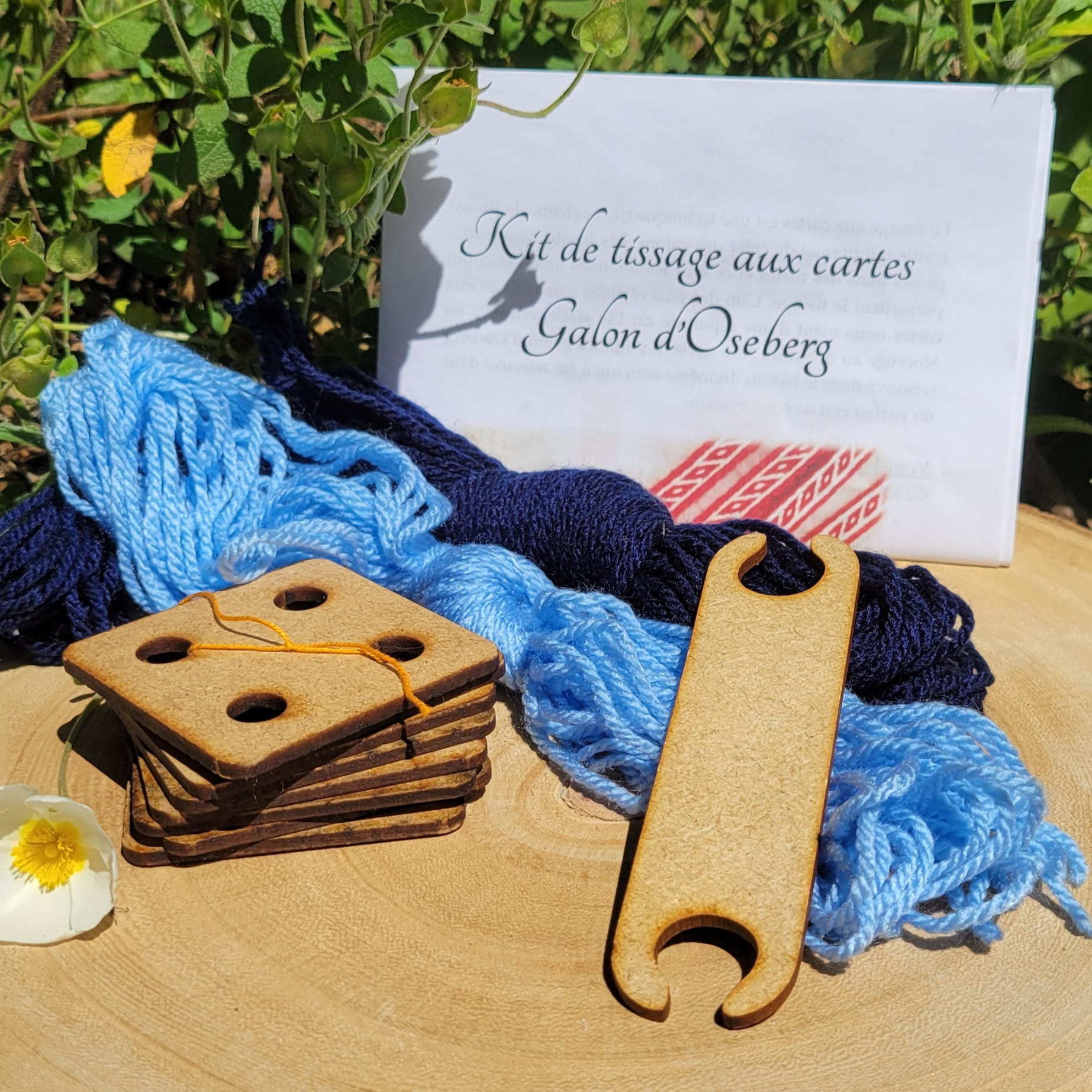 contenu du kit de tissage aux cartes du galon d'Oseberg bleus
