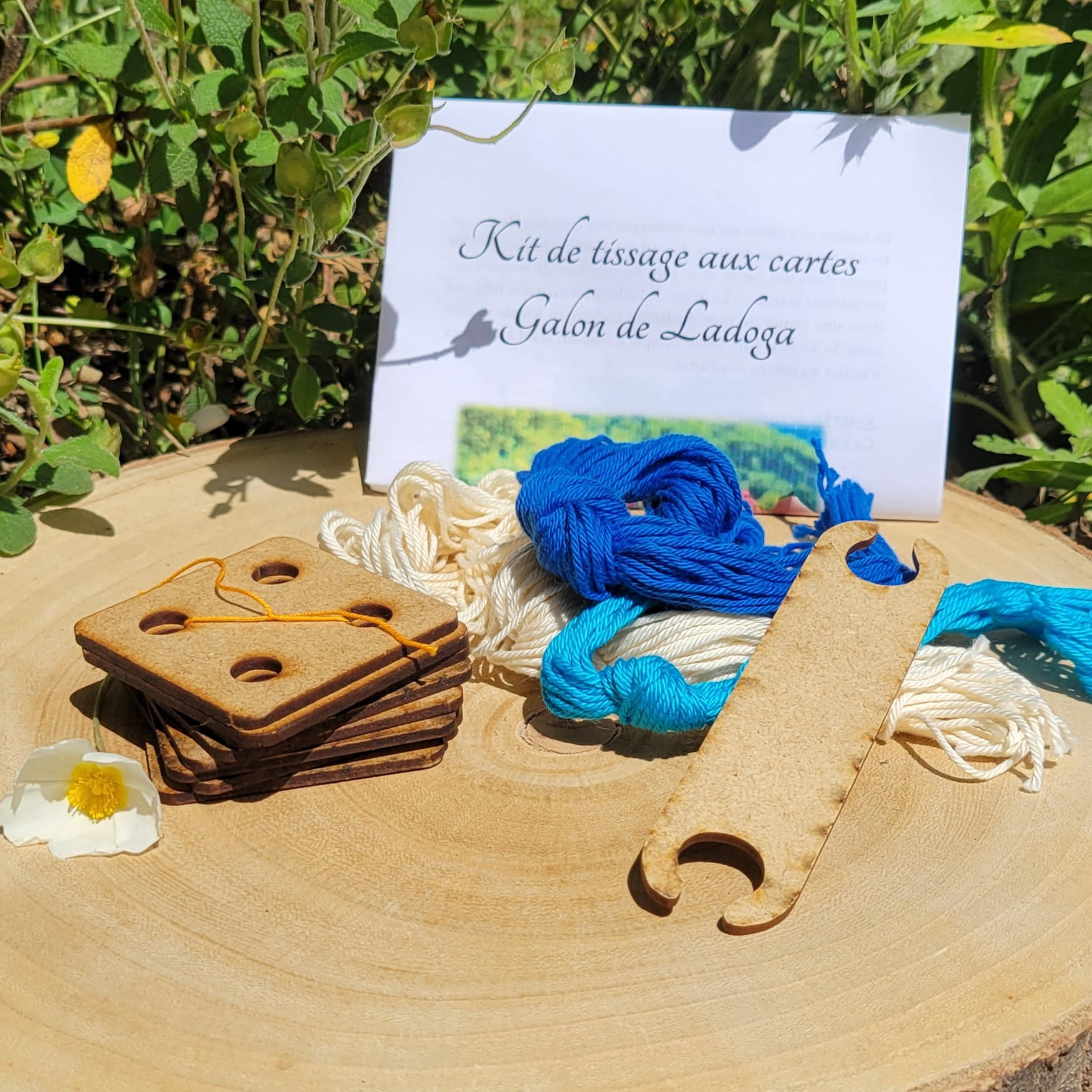 contenu du kit de tissage aux cartes du galon de Ladoga bleu